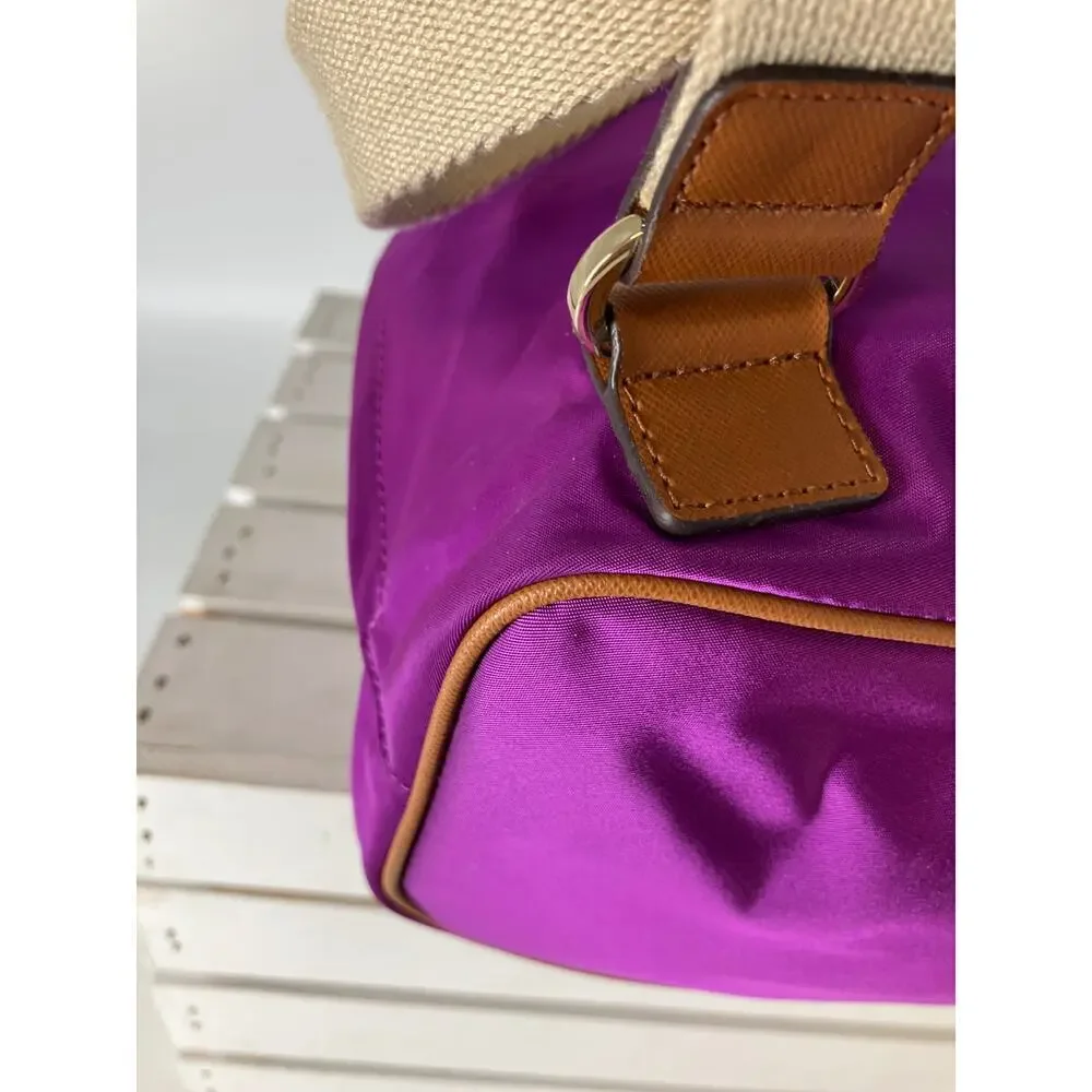 MICHAEL KORS, LARGE PURPLE, BROWN NYLON LOCK CHARM BACKPACK